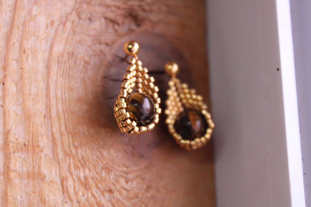 Gold Tiger's Eye Drop Earrings