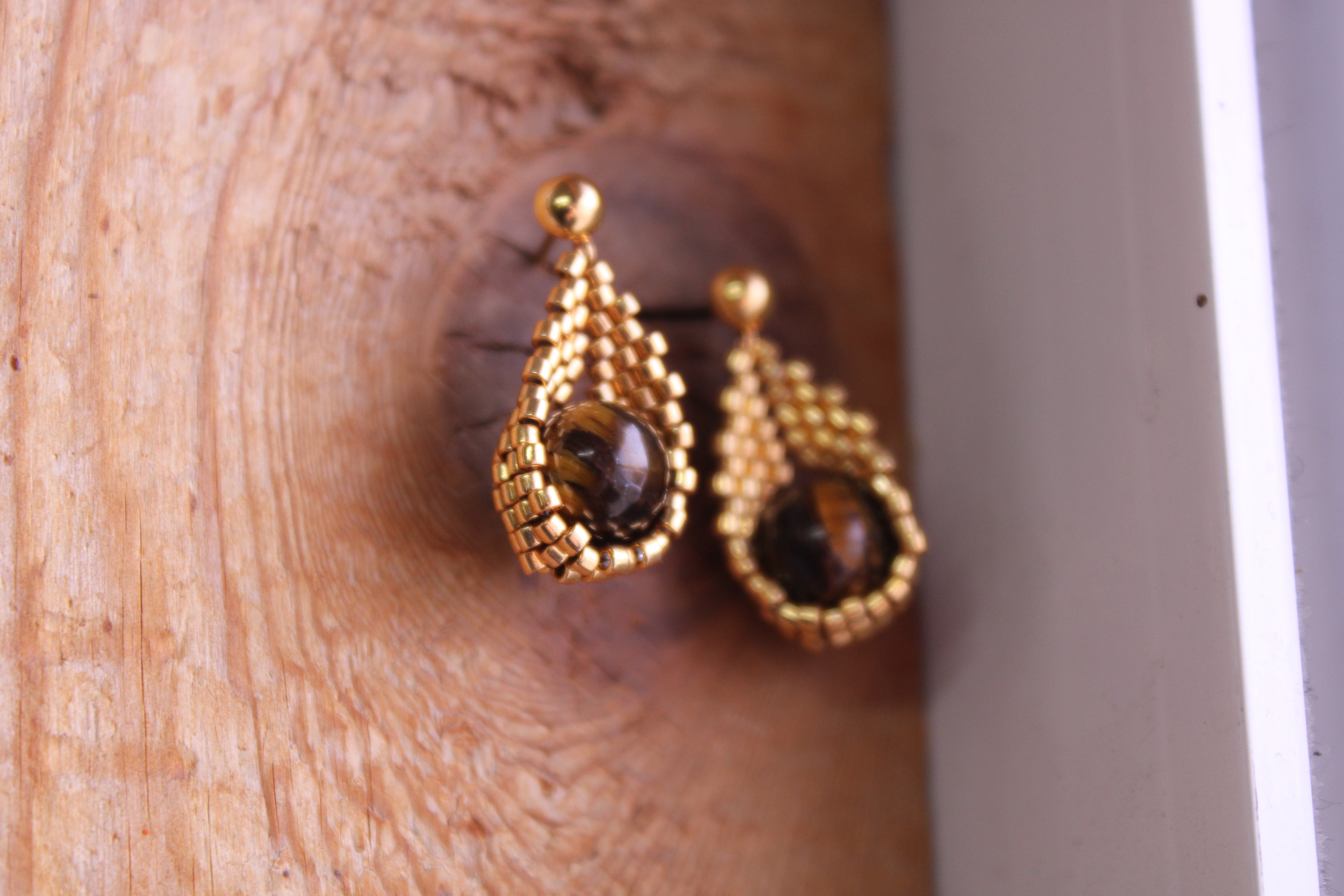 Gold Tiger's Eye Drop Earrings