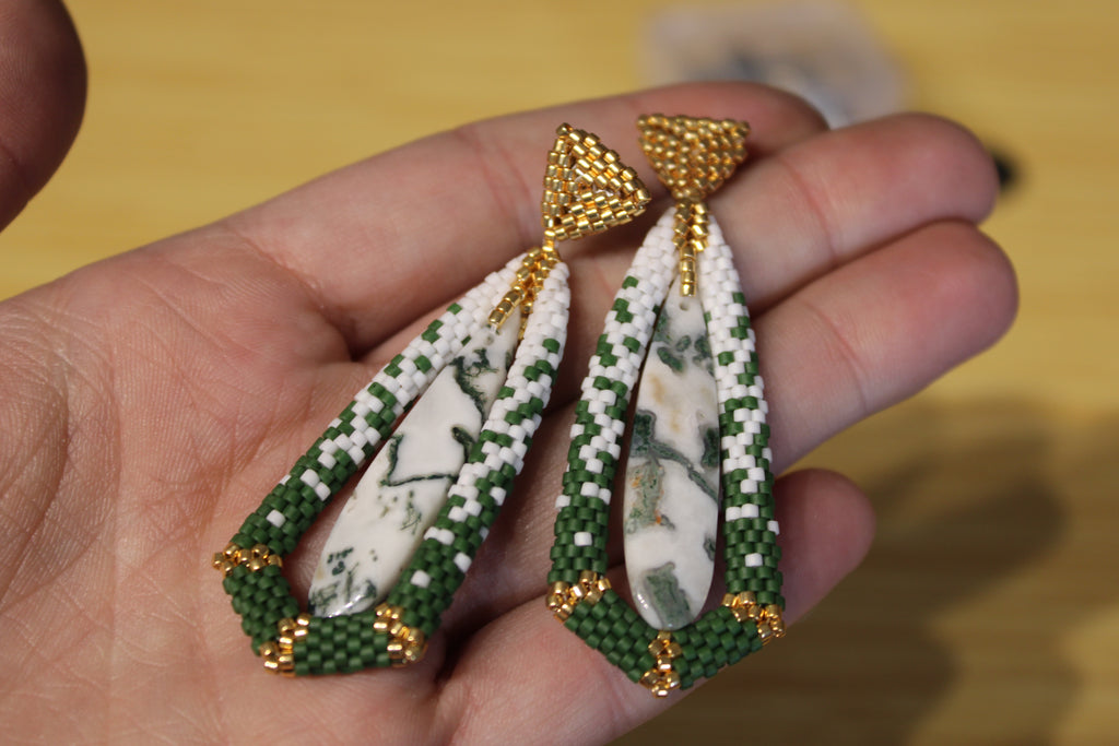 Moss Agate Tie Pendant Earrings