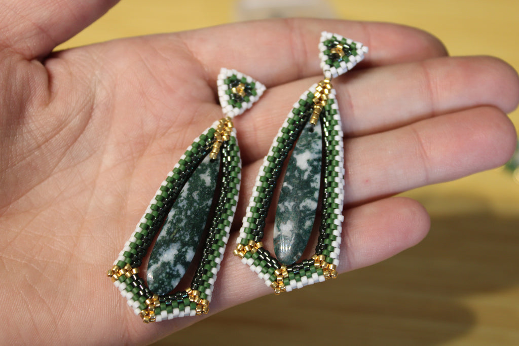 Moss Agate Tie Pendant Earrings