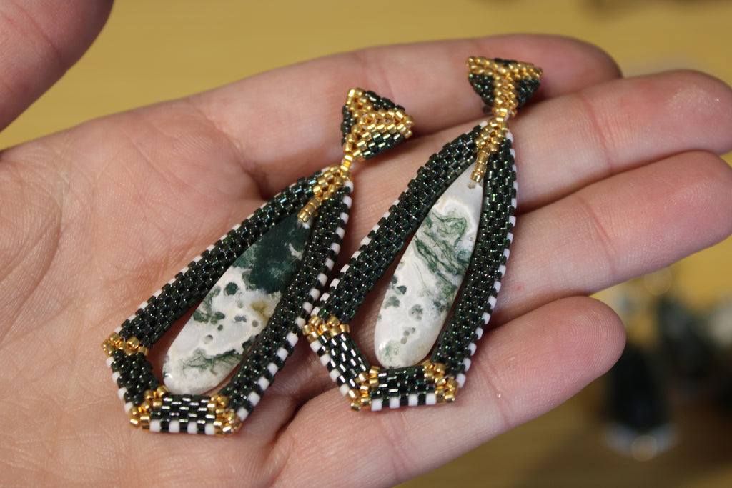Moss Agate Tie Pendant Earrings