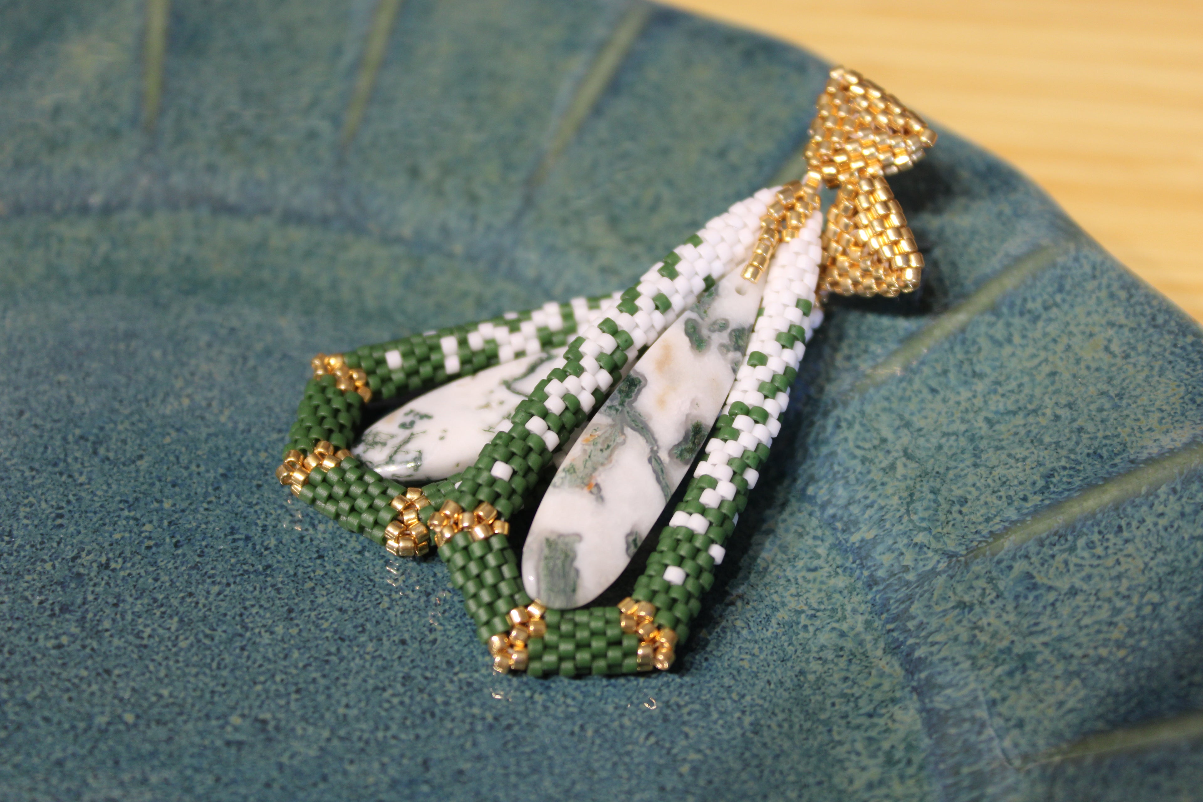 Moss Agate Tie Pendant Earrings