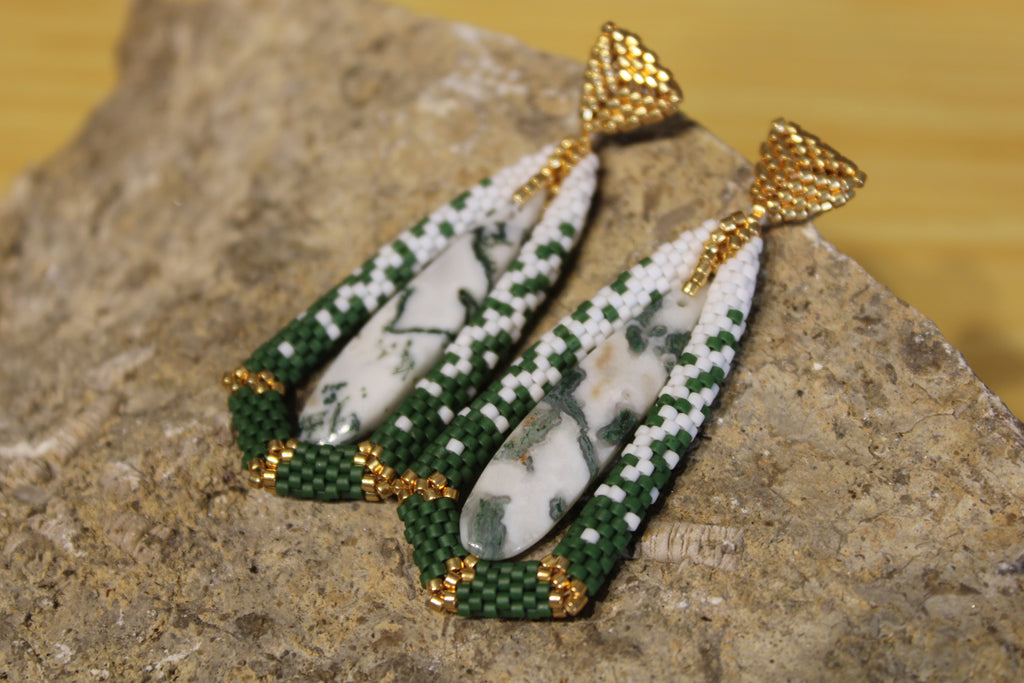 Moss Agate Tie Pendant Earrings