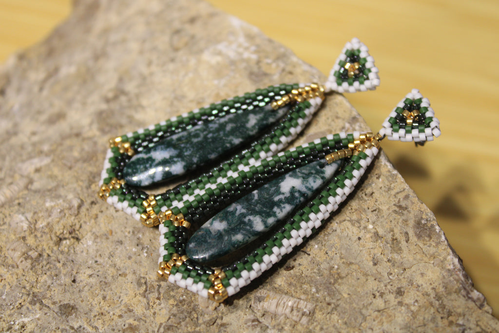 Moss Agate Tie Pendant Earrings