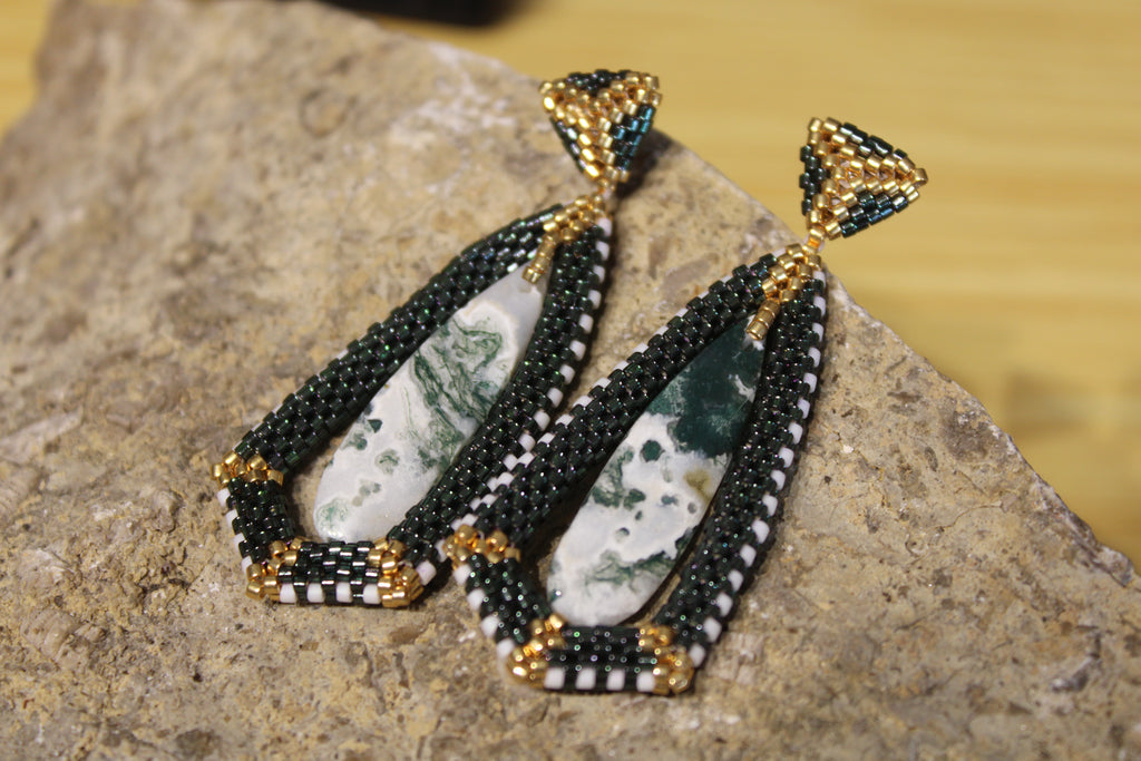 Moss Agate Tie Pendant Earrings