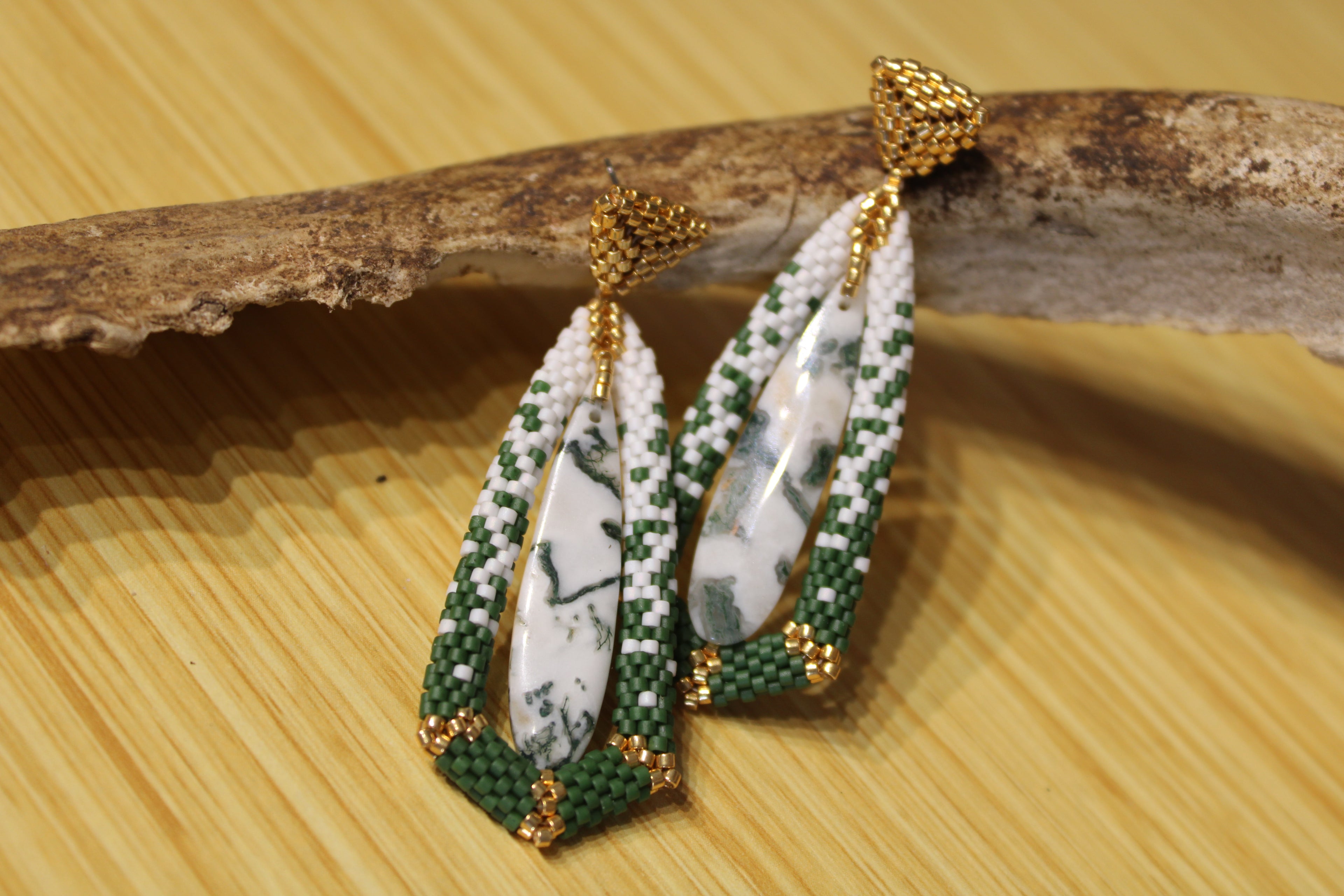 Moss Agate Tie Pendant Earrings