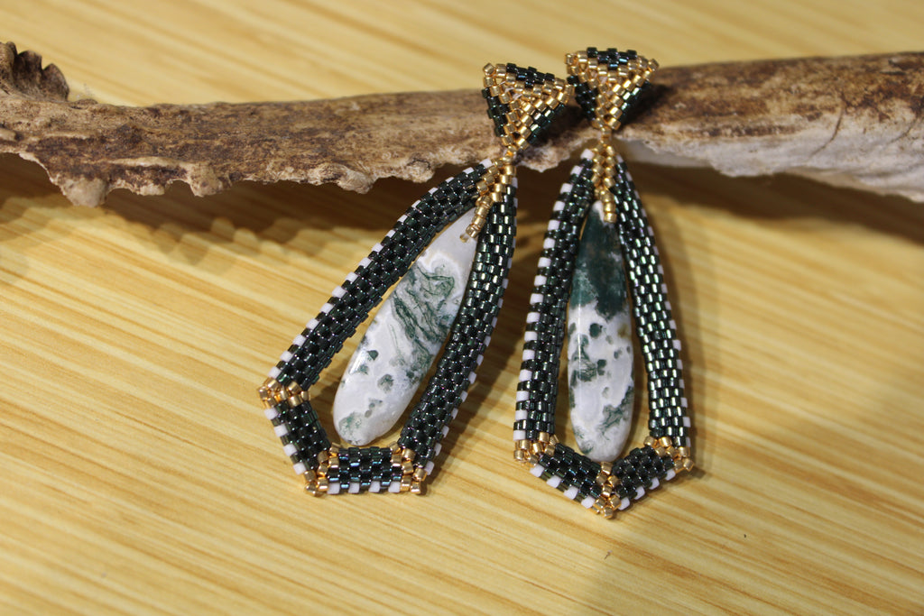 Moss Agate Tie Pendant Earrings