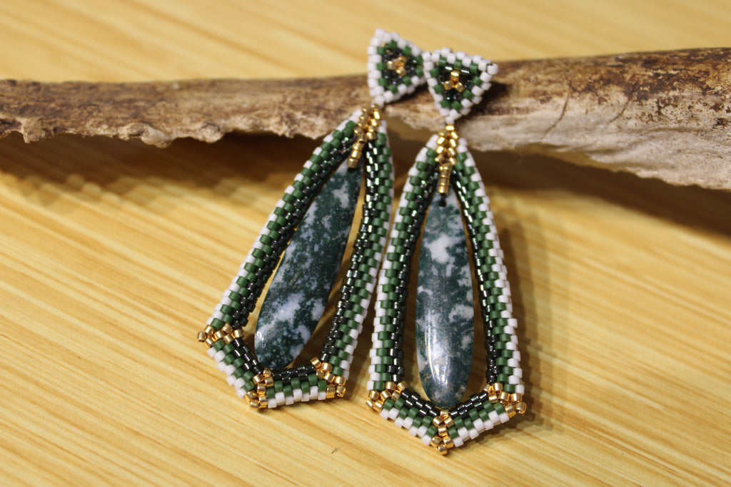 Moss Agate Tie Pendant Earrings