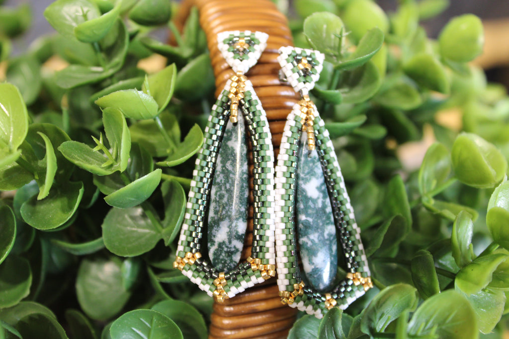Moss Agate Tie Pendant Earrings