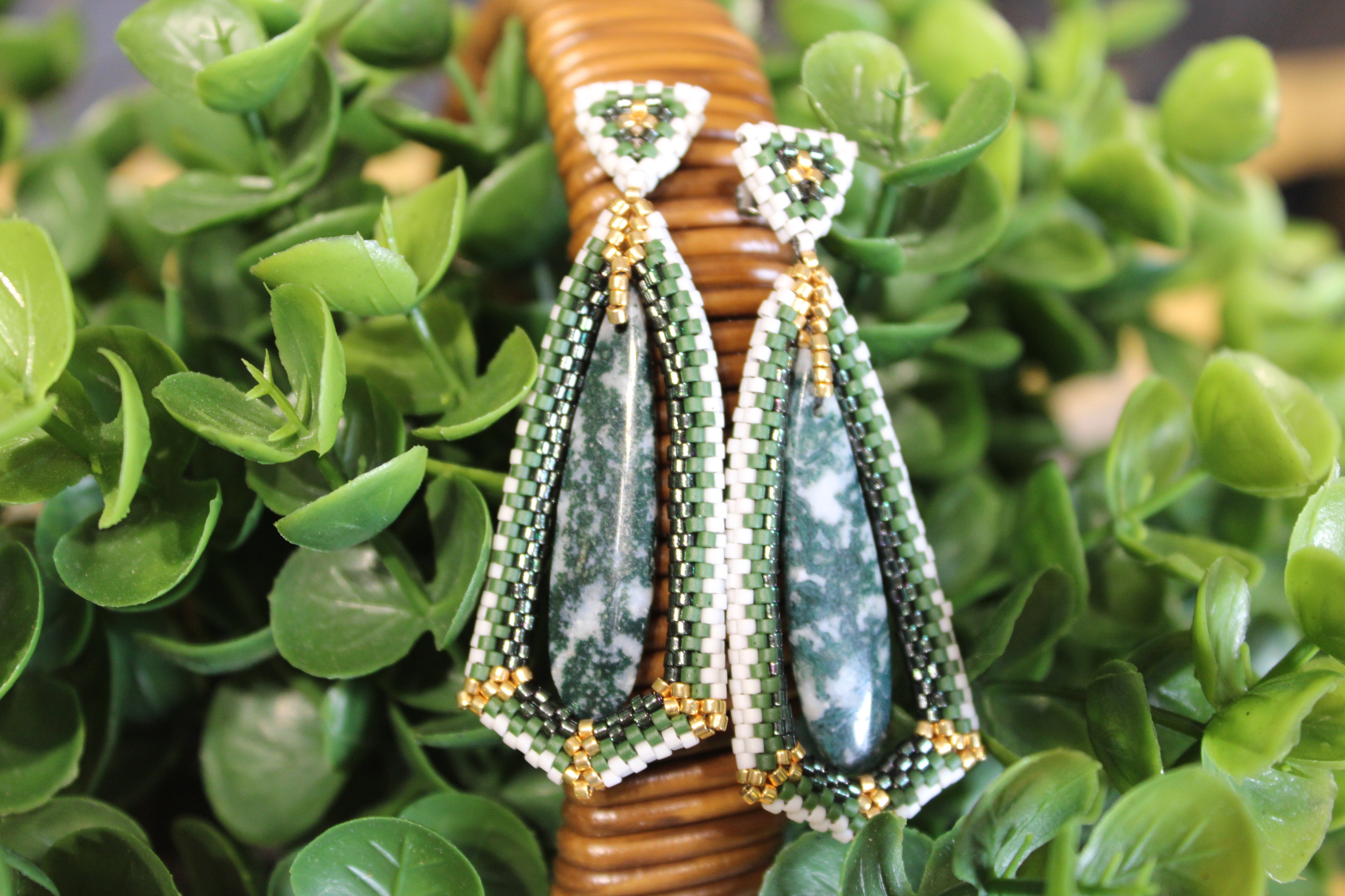 Moss Agate Tie Pendant Earrings