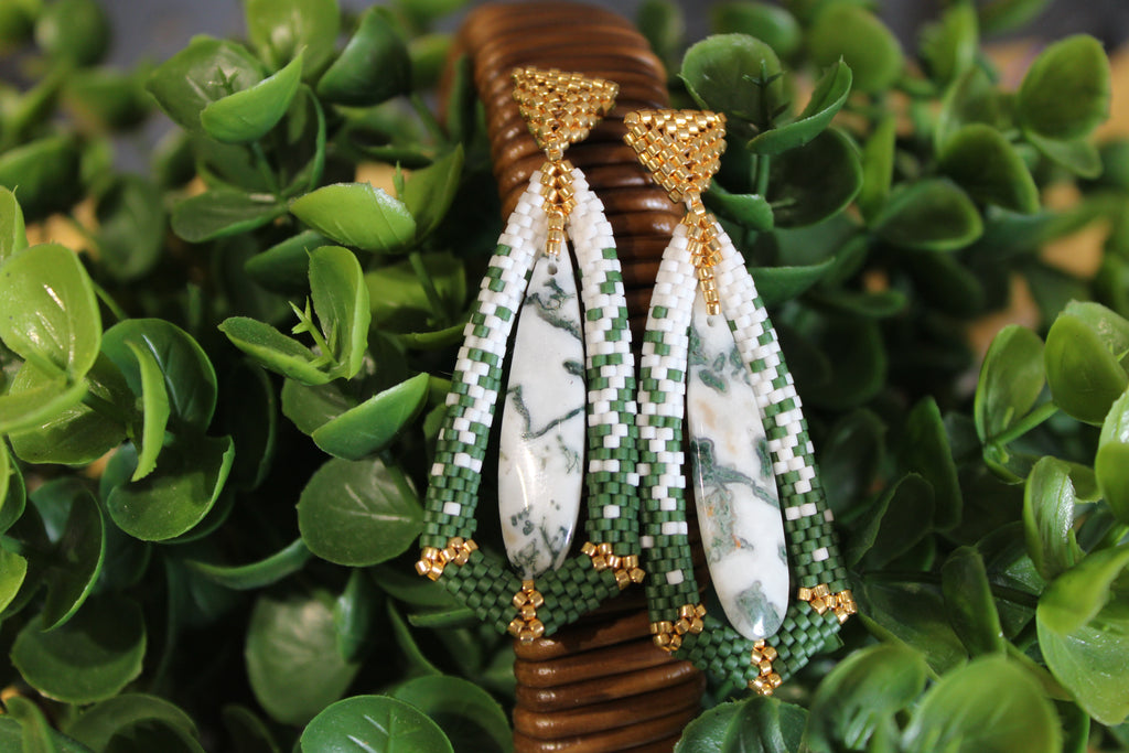 Moss Agate Tie Pendant Earrings