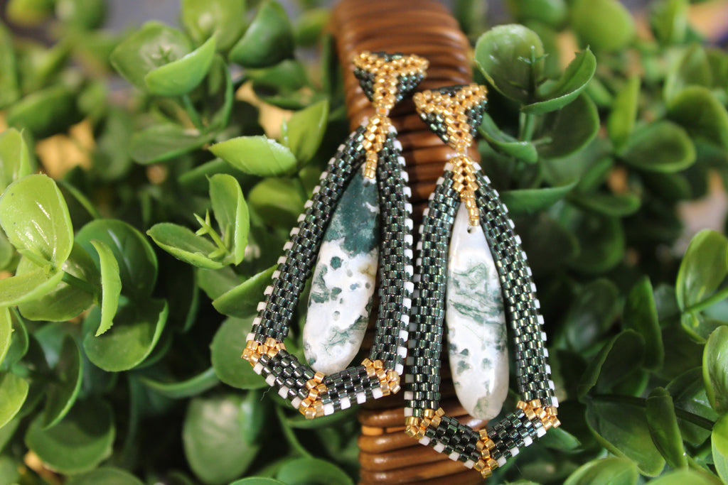 Moss Agate Tie Pendant Earrings
