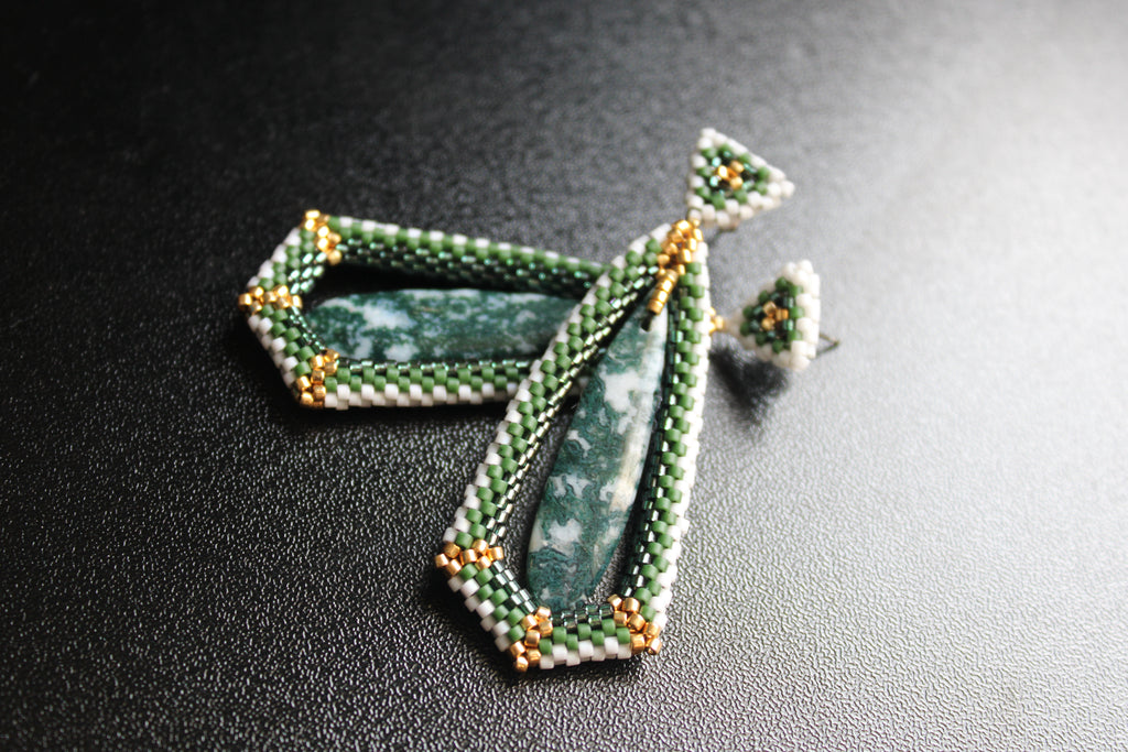 Moss Agate Tie Pendant Earrings