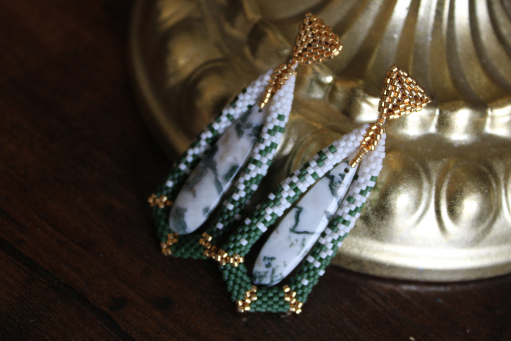 Moss Agate Tie Pendant Earrings