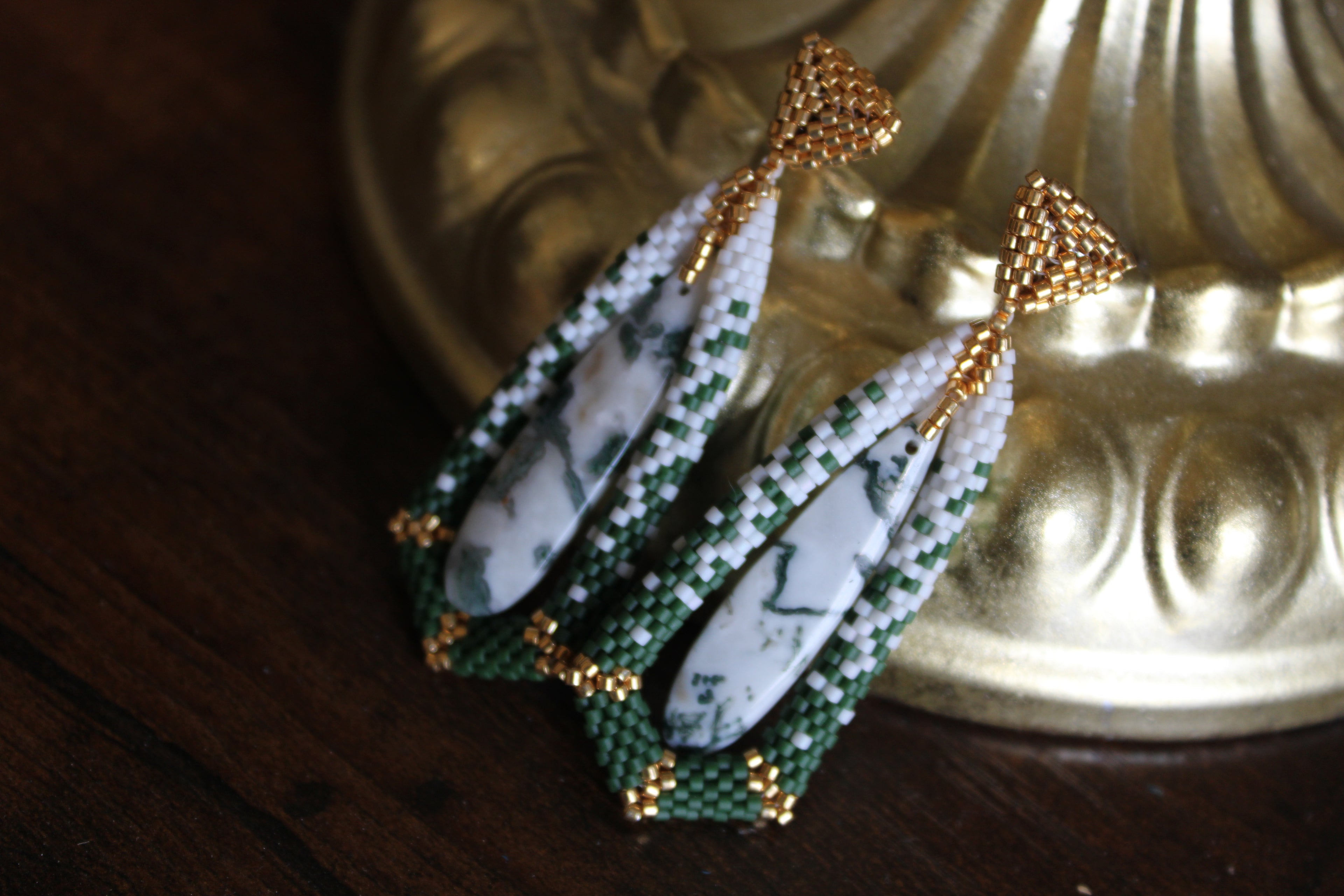 Moss Agate Tie Pendant Earrings