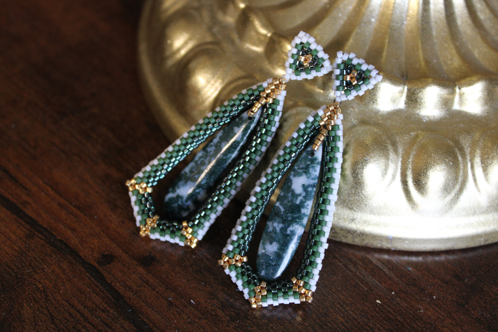 Moss Agate Tie Pendant Earrings