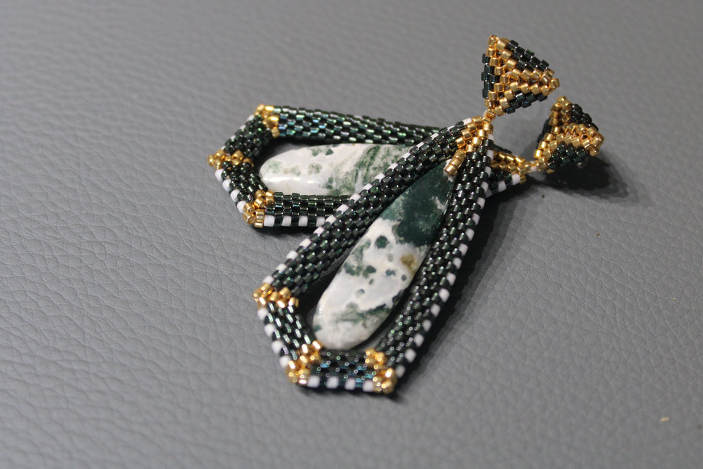 Moss Agate Tie Pendant Earrings