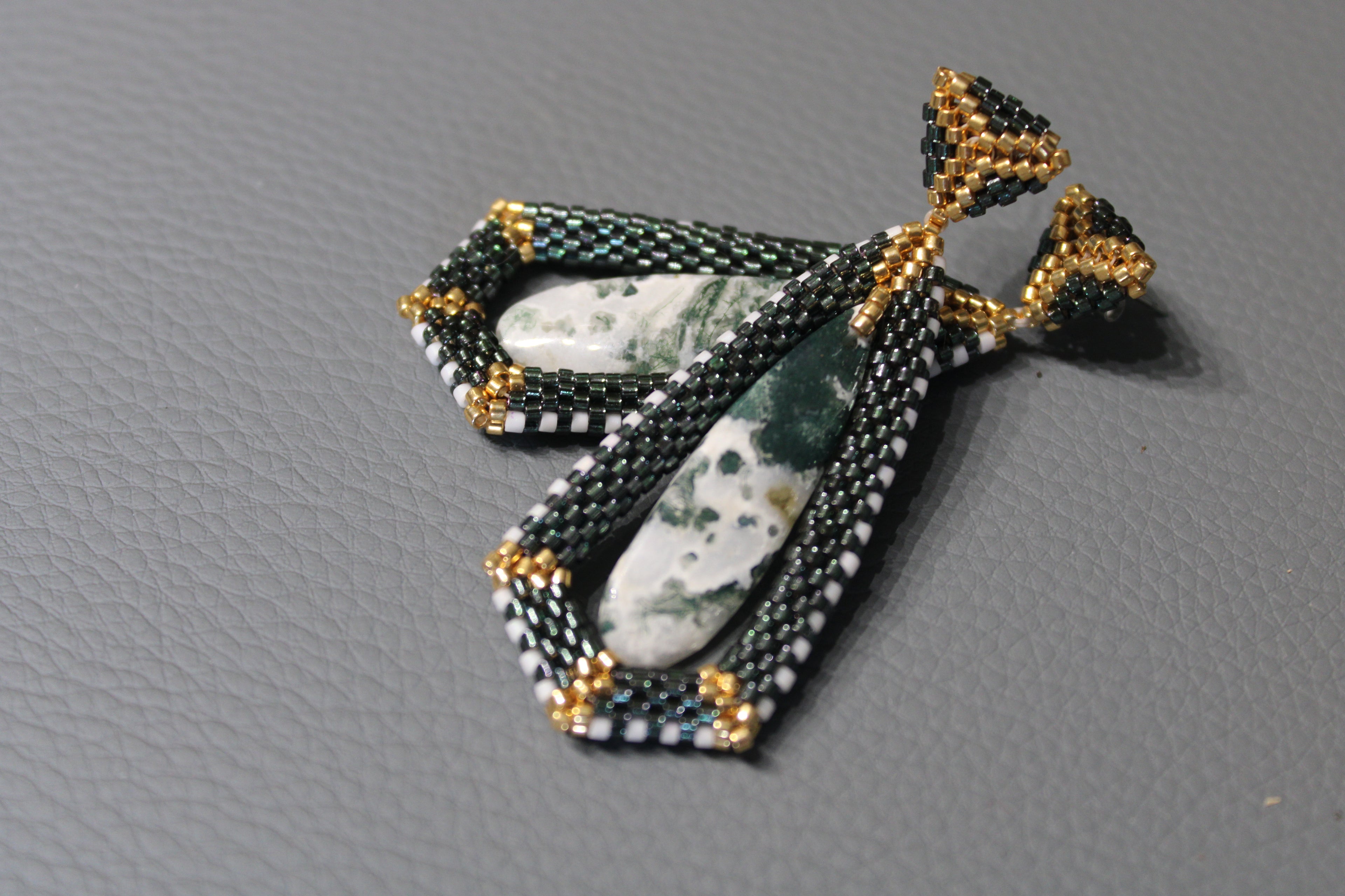 Moss Agate Tie Pendant Earrings
