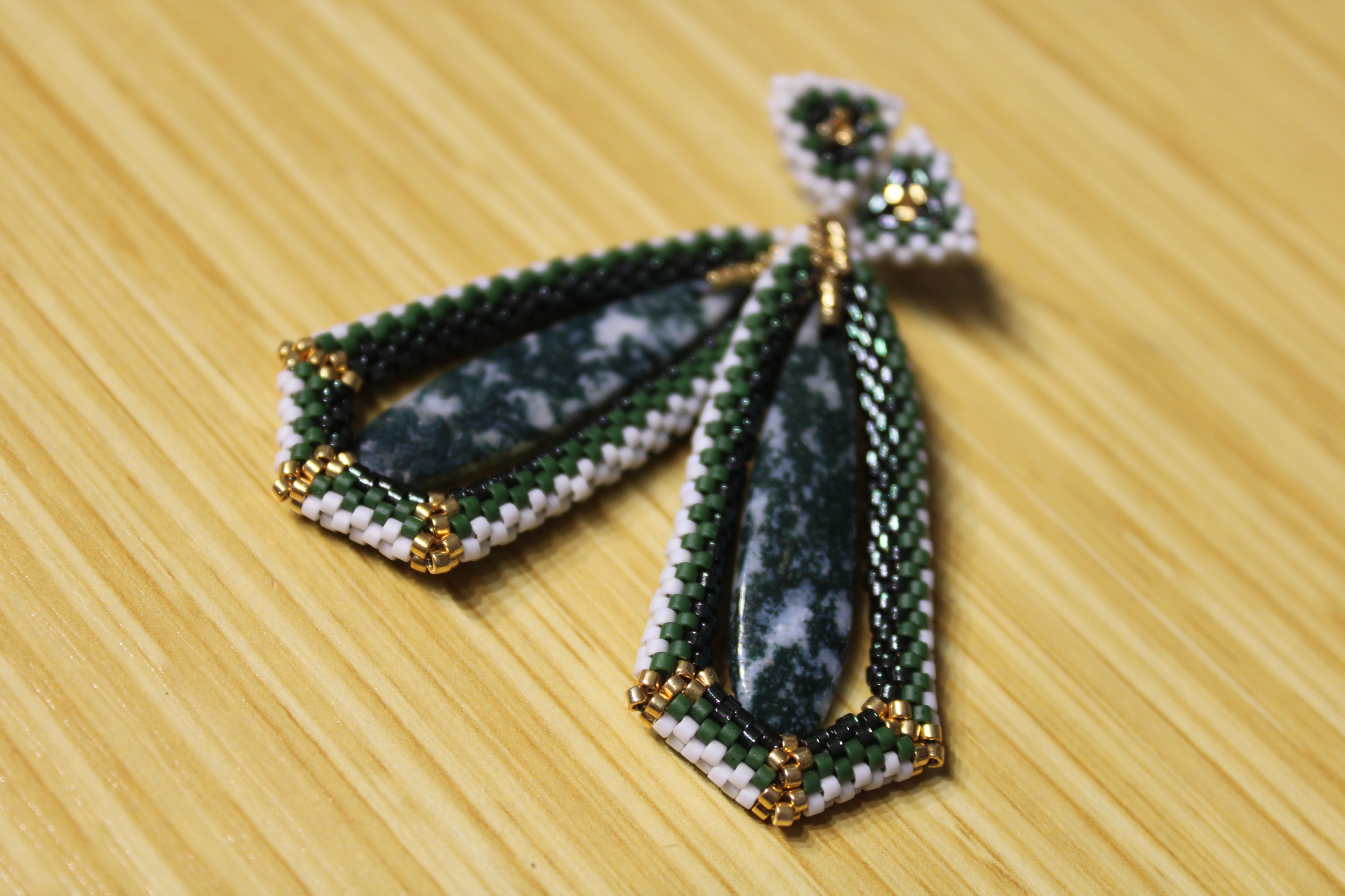 Moss Agate Tie Pendant Earrings