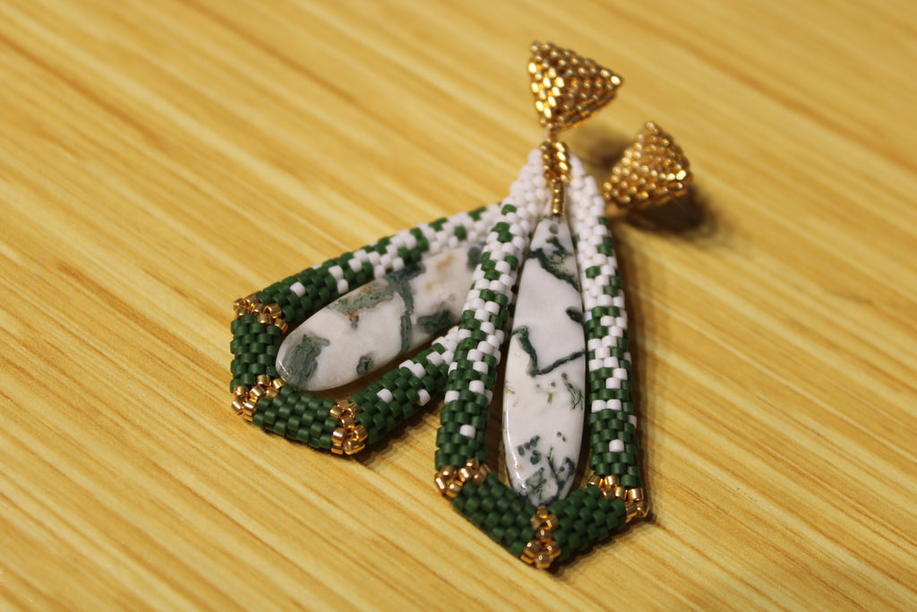 Moss Agate Tie Pendant Earrings