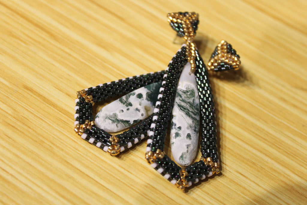 Moss Agate Tie Pendant Earrings