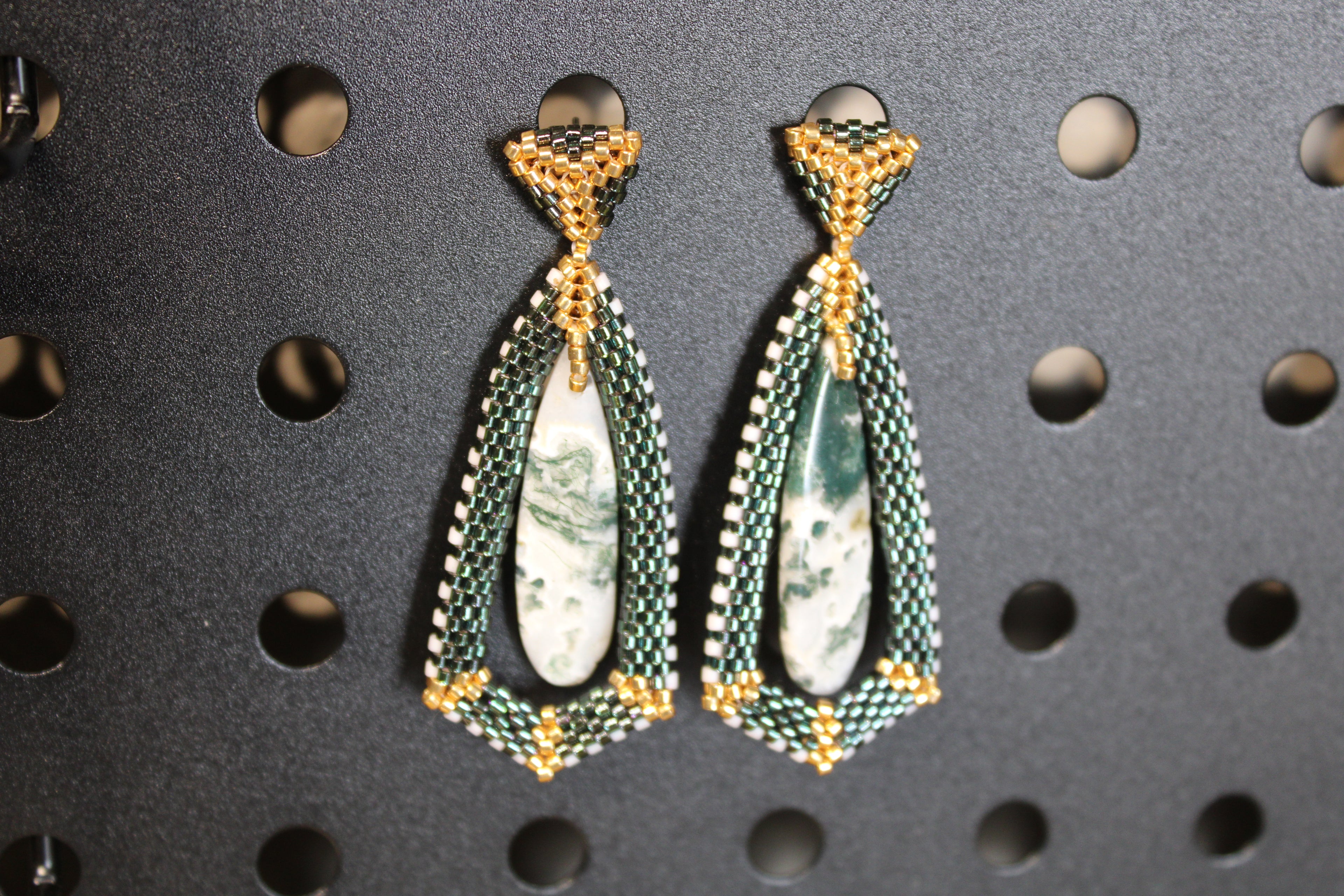 Moss Agate Tie Pendant Earrings