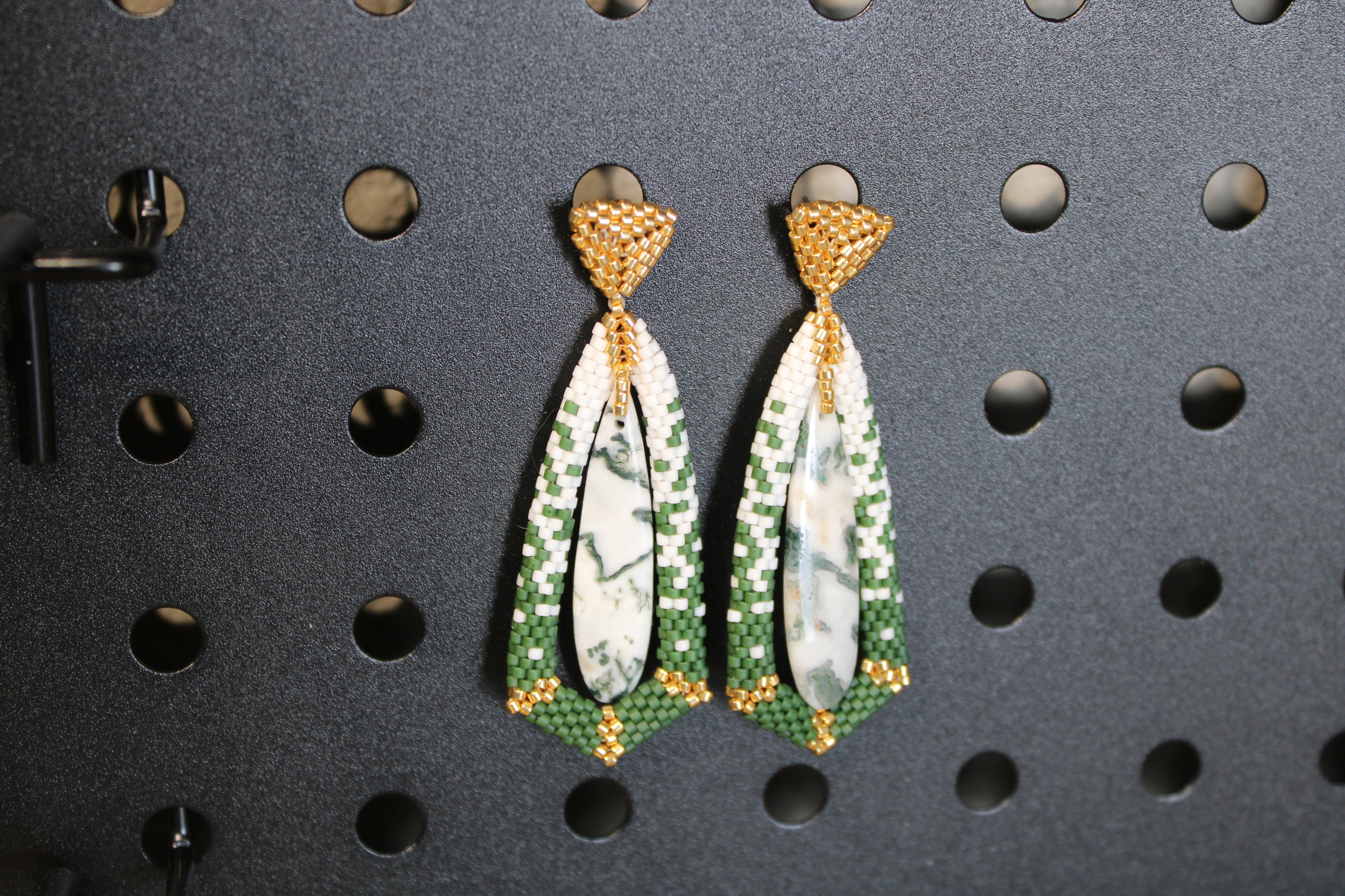 Moss Agate Tie Pendant Earrings