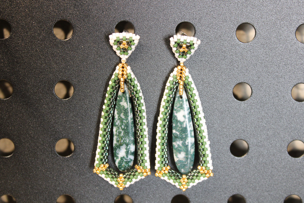 Moss Agate Tie Pendant Earrings