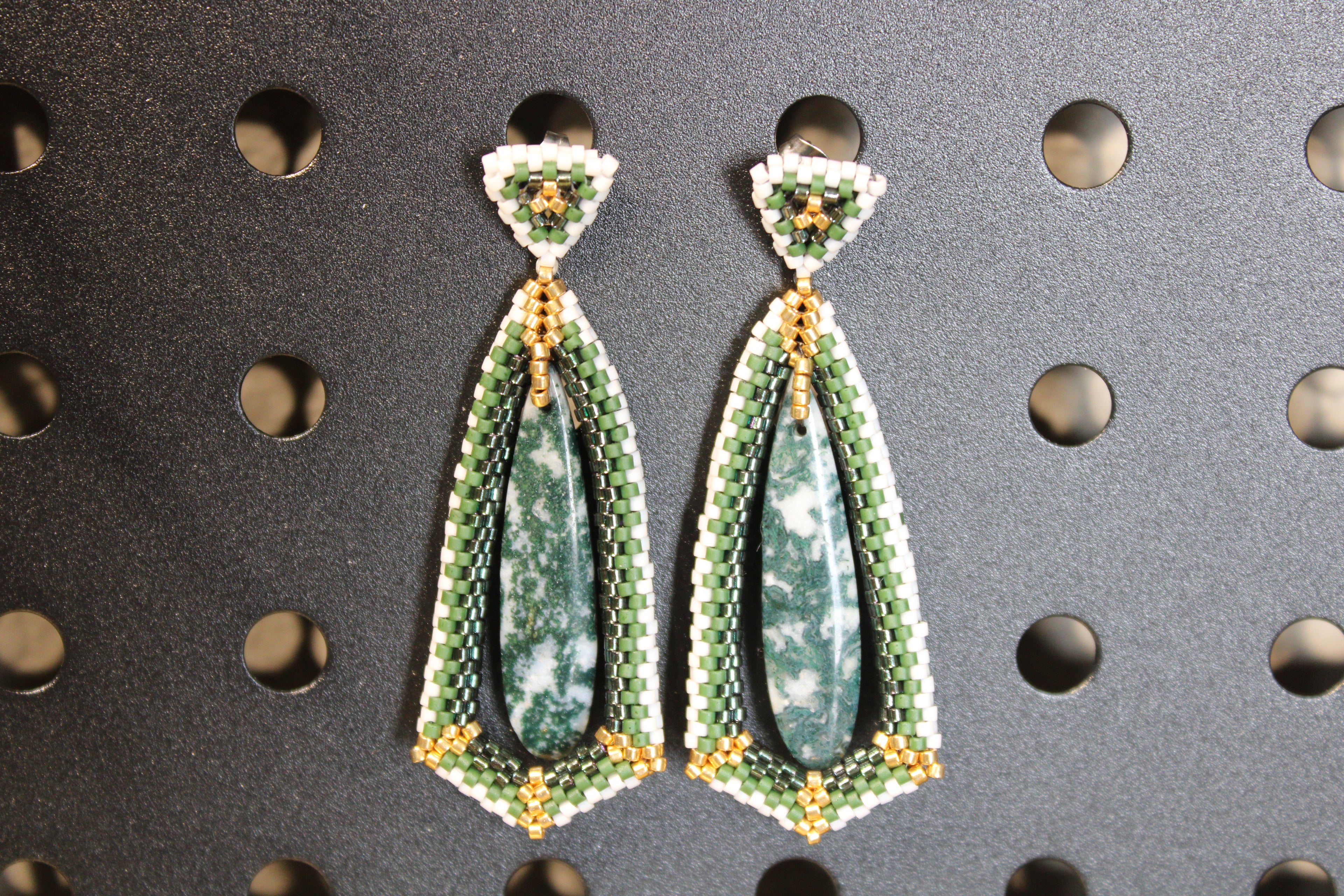 Moss Agate Tie Pendant Earrings