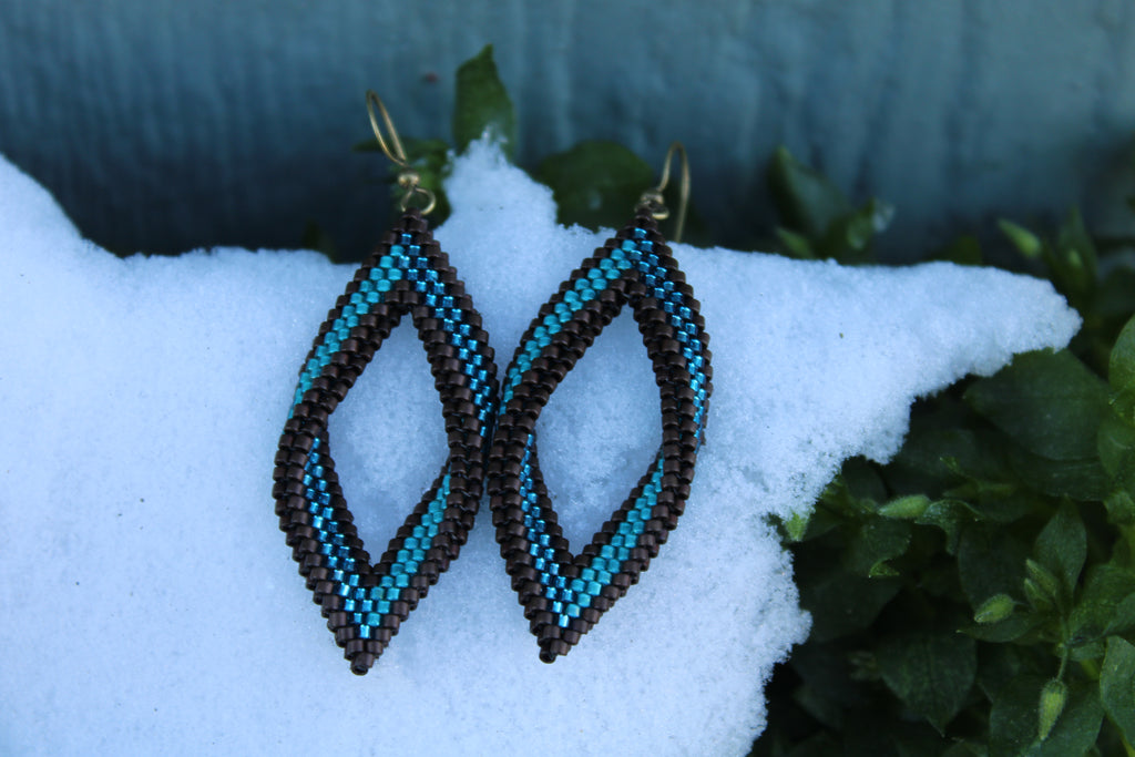 Blue and Brown Peyote Twist Earrings