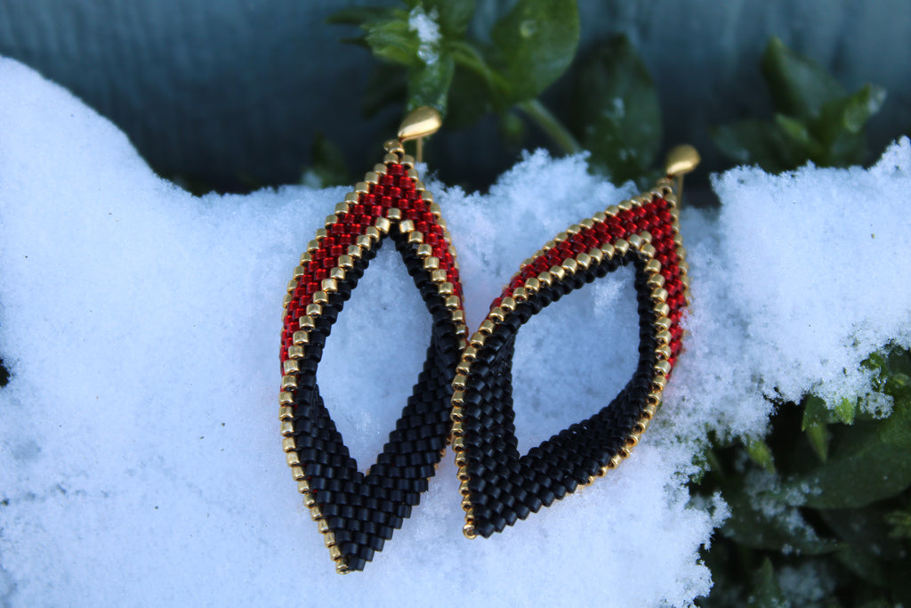 Red and Gold Peyote Twist Earrings