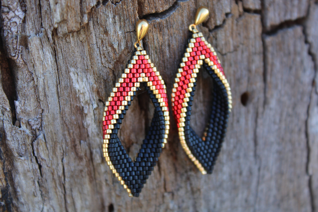 Red and Gold Peyote Twist Earrings