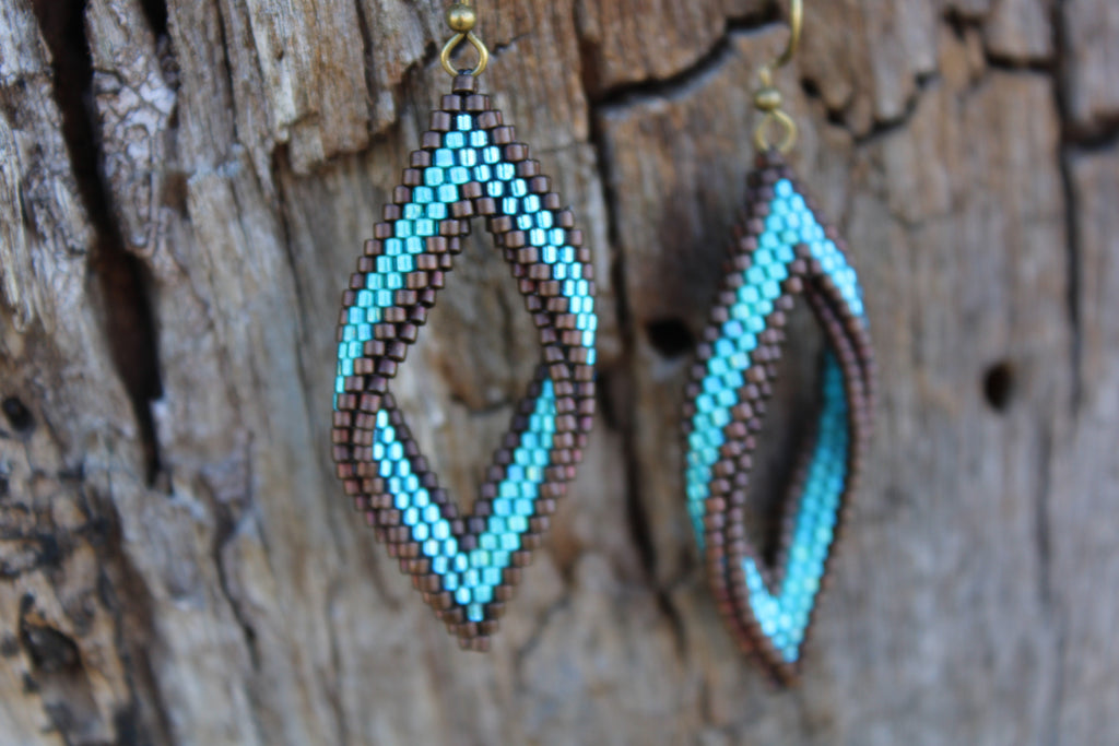 Blue and Brown Peyote Twist Earrings