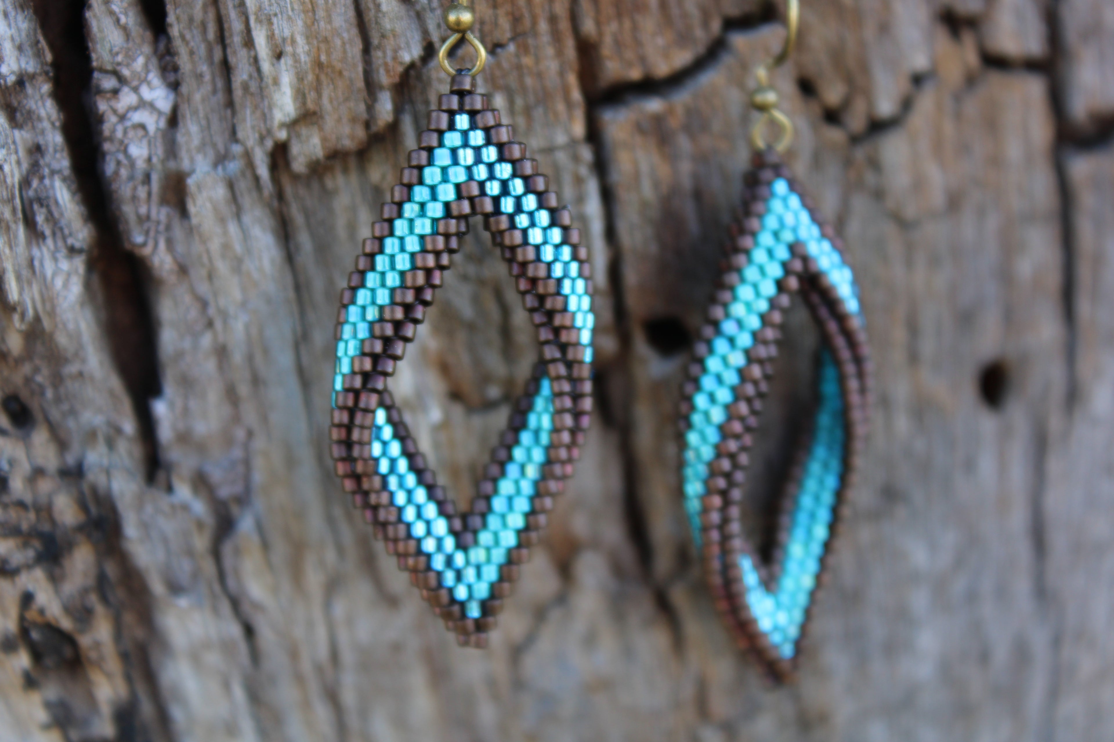 Blue and Brown Peyote Twist Earrings