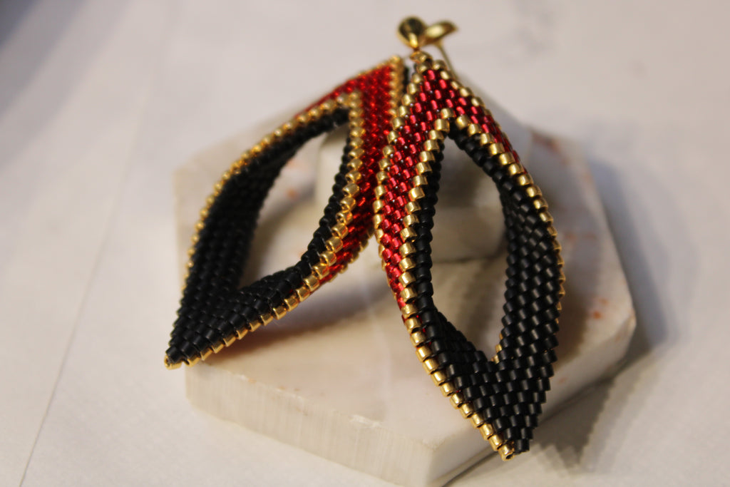 Red and Gold Peyote Twist Earrings
