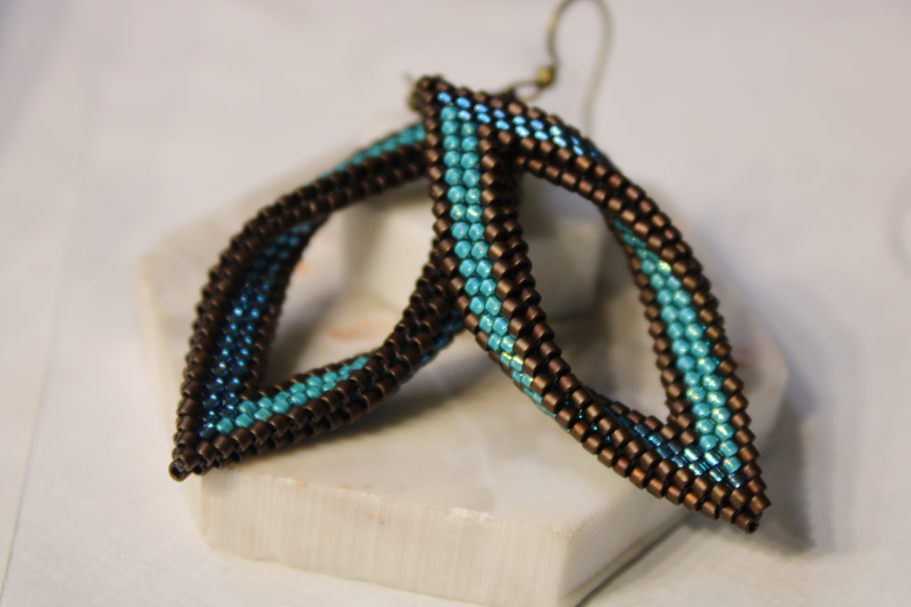 Blue and Brown Peyote Twist Earrings