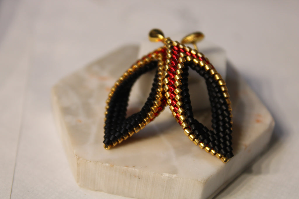 Small Red and Gold Peyote Twist Earrings