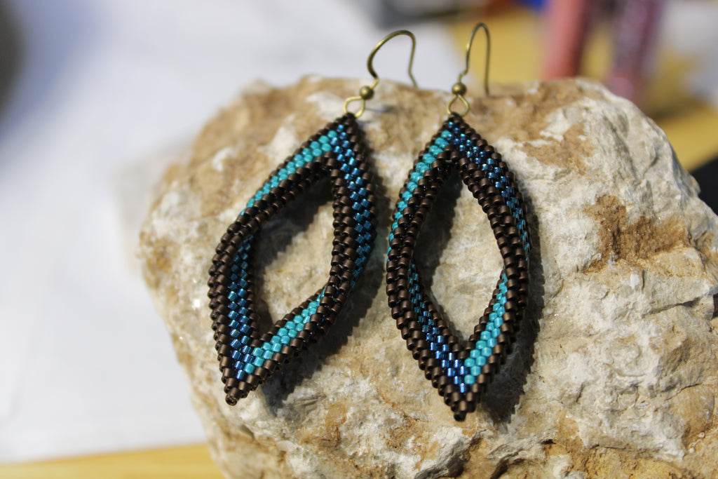 Blue and Brown Peyote Twist Earrings