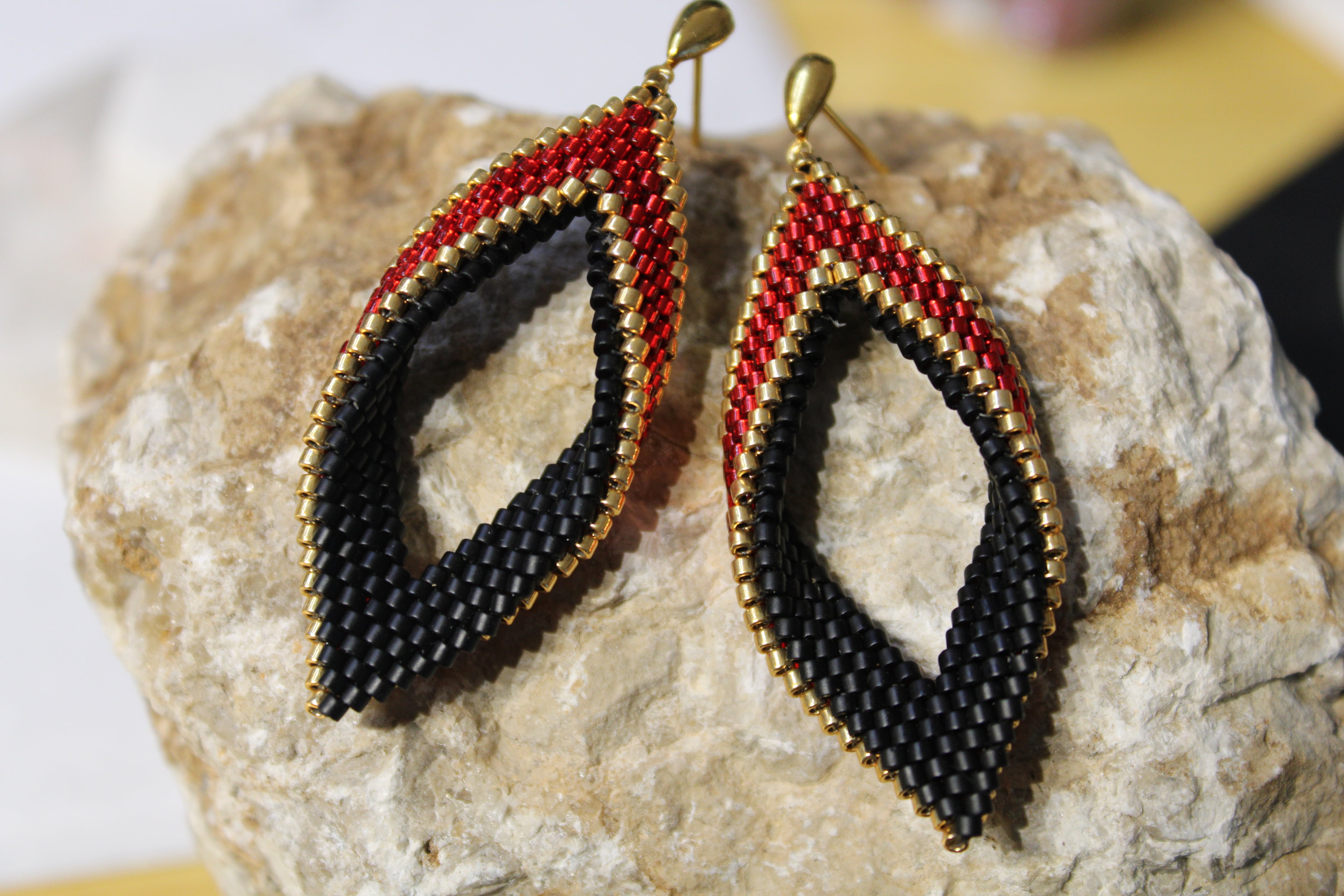 Red and Gold Peyote Twist Earrings