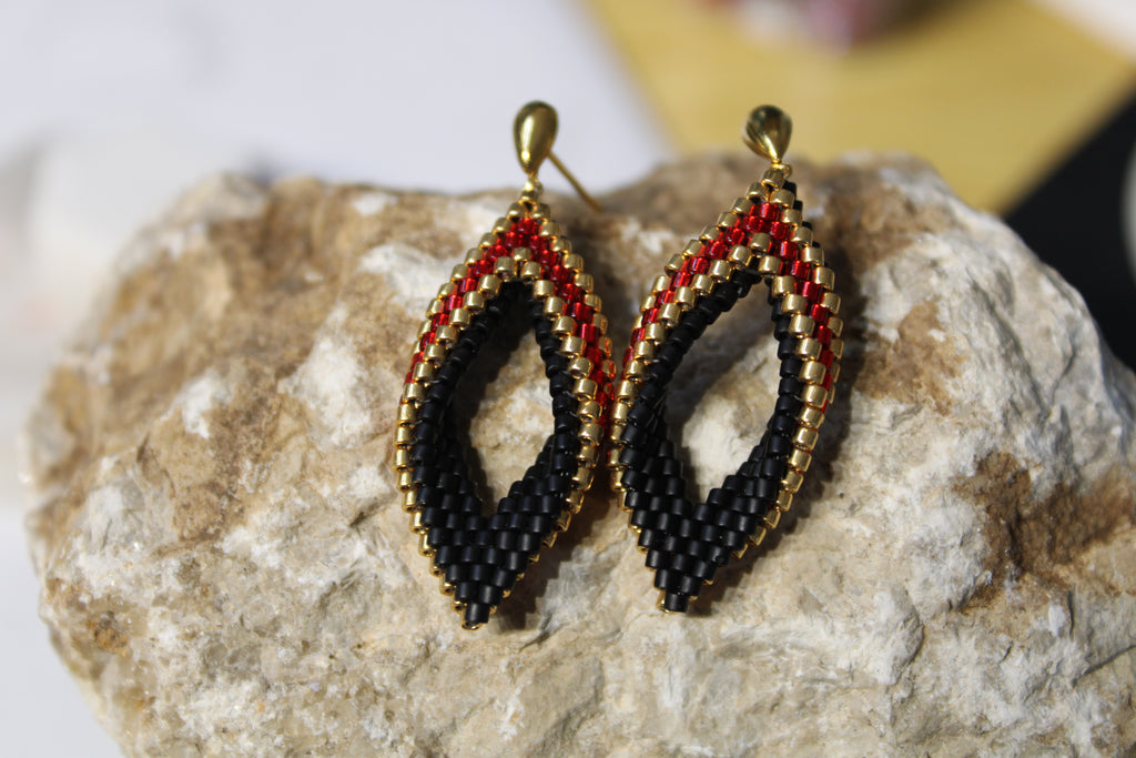 Small Red and Gold Peyote Twist Earrings