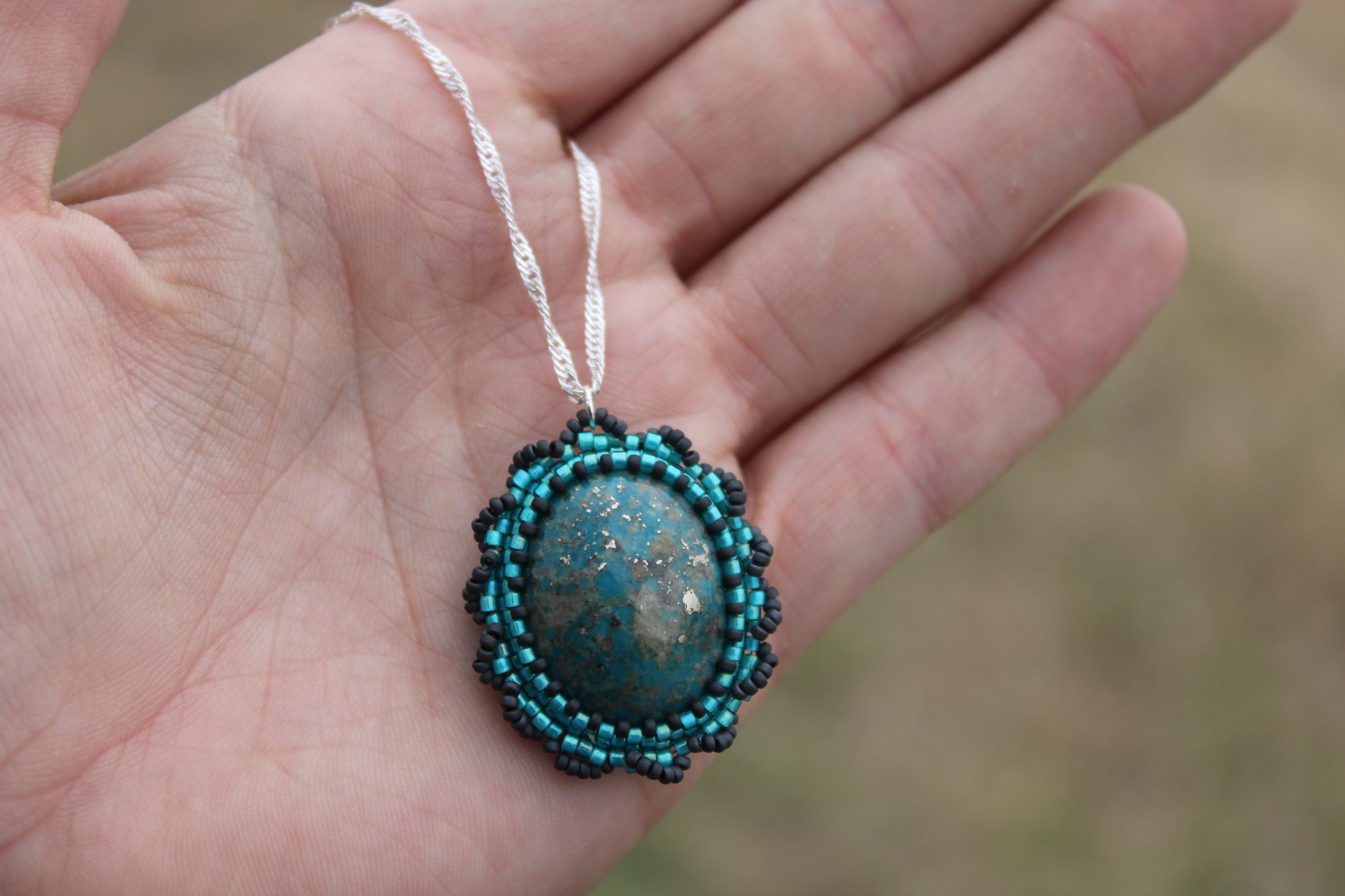 Turquoise Necklace on Sterling Silver Chain