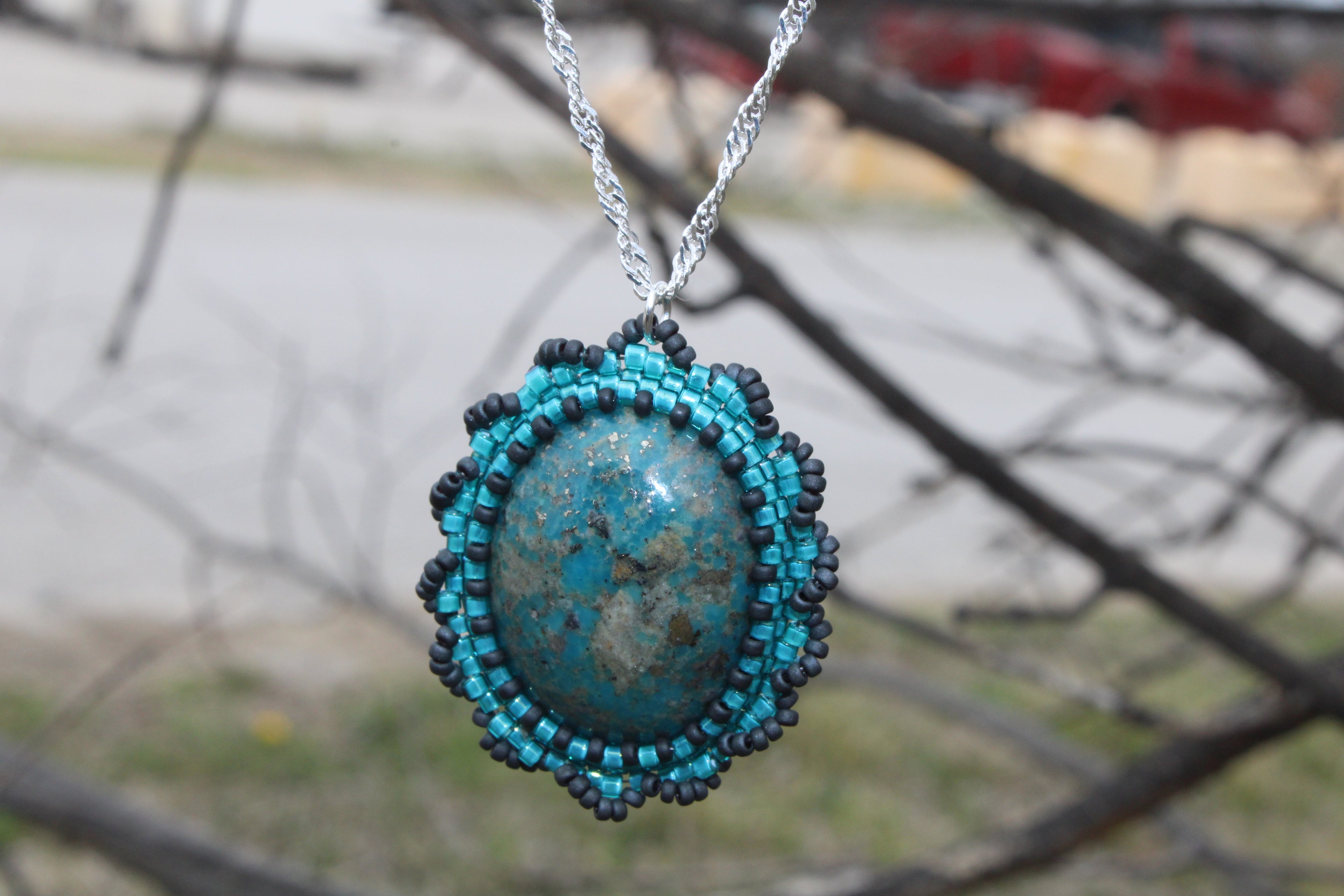 Turquoise Necklace on Sterling Silver Chain