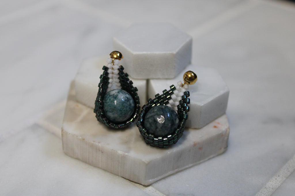 Green and White Moss Agate Drops