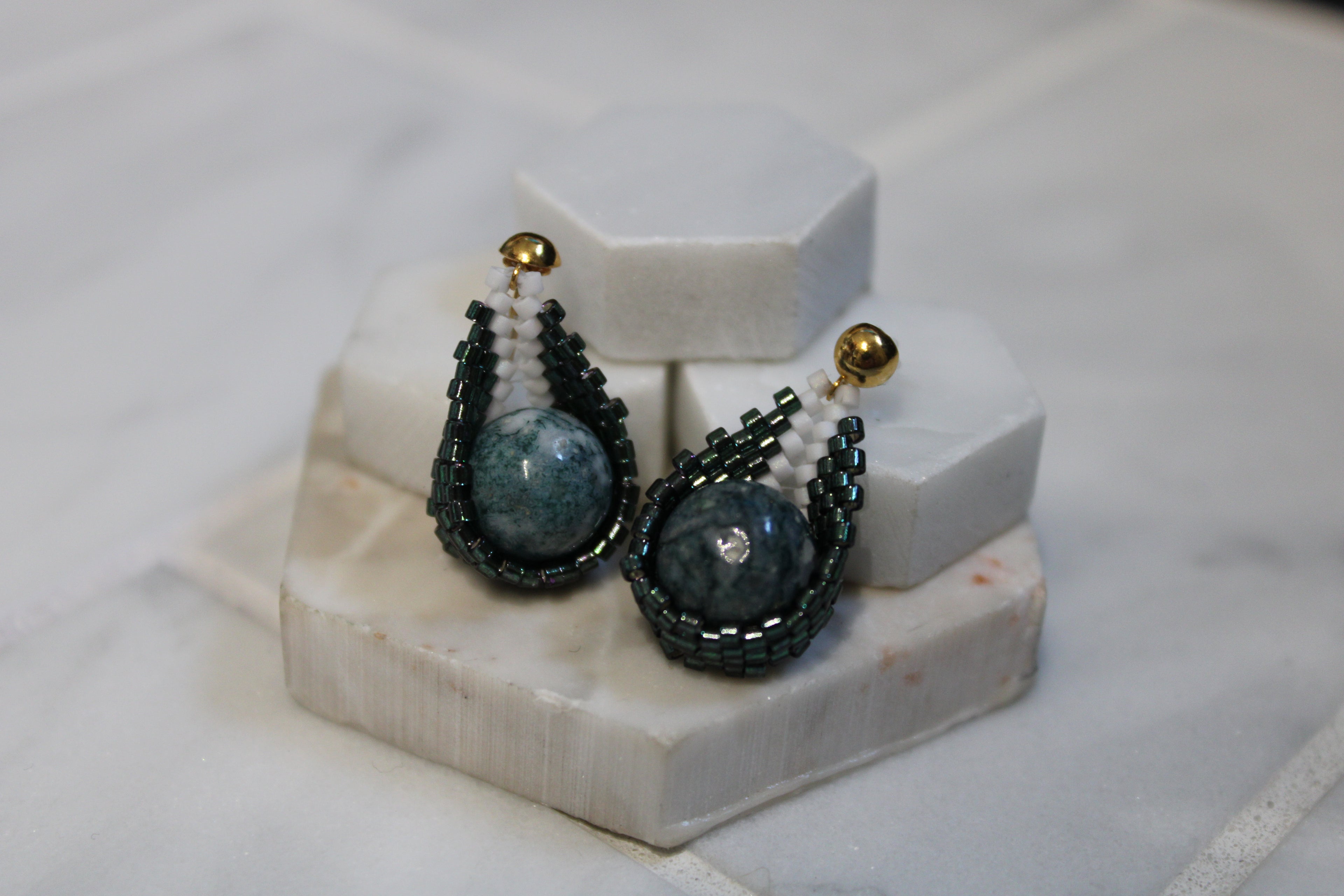 Green and White Moss Agate Drops