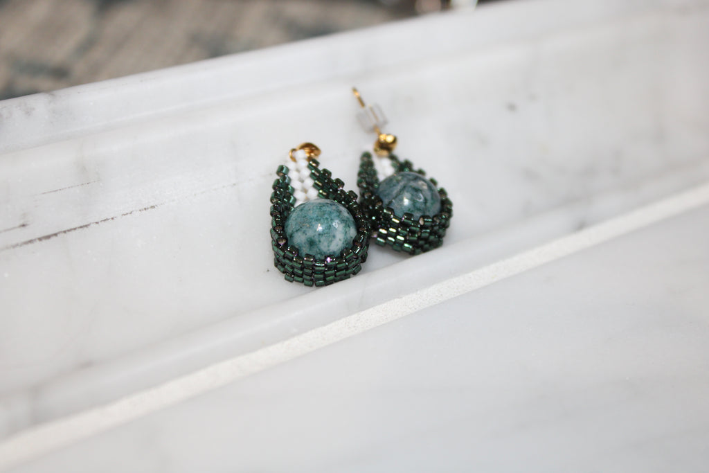Green and White Moss Agate Drops