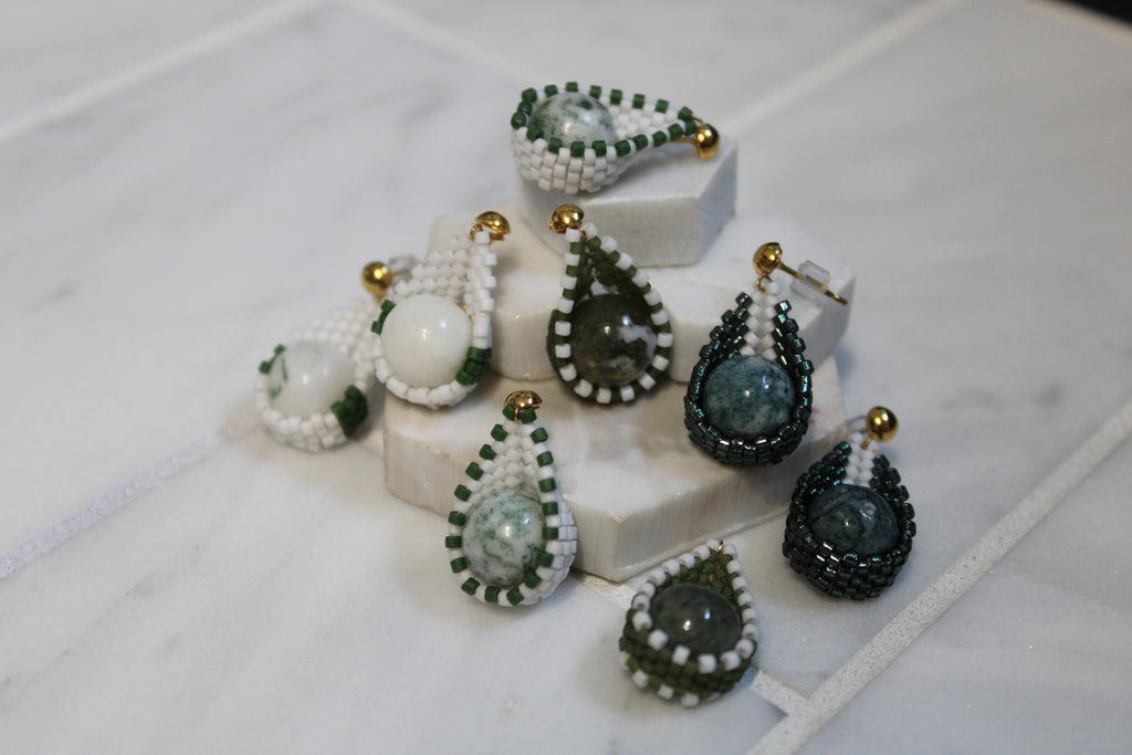 Green and White Moss Agate Drops