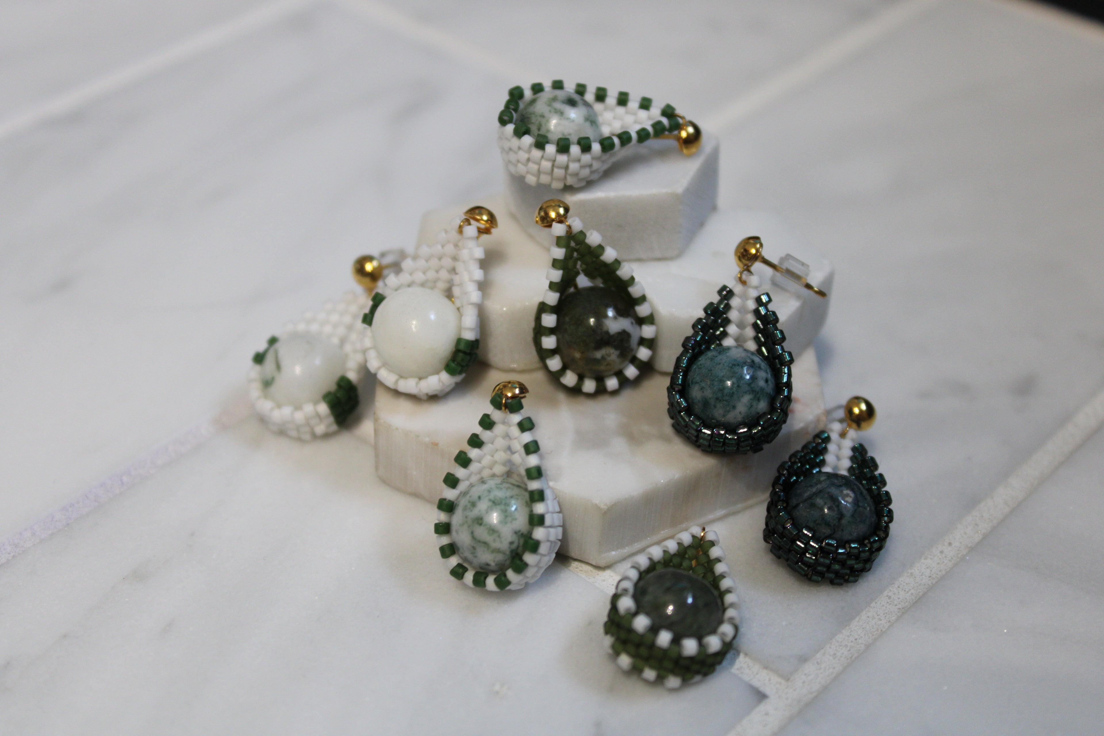 Green and White Moss Agate Drops