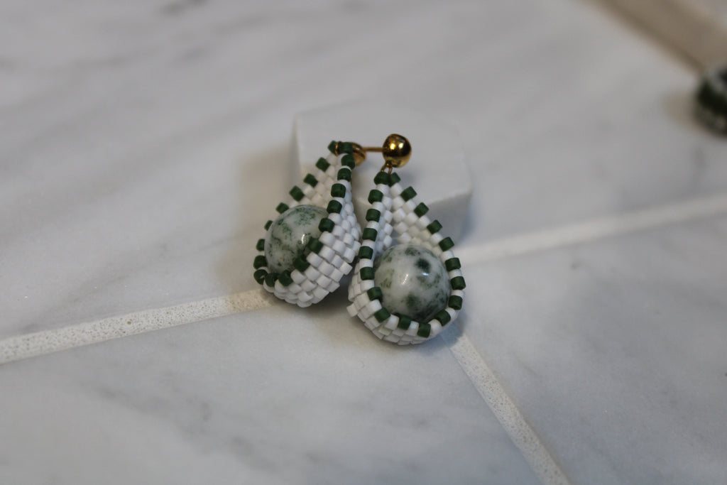 Green and White Moss Agate Drops