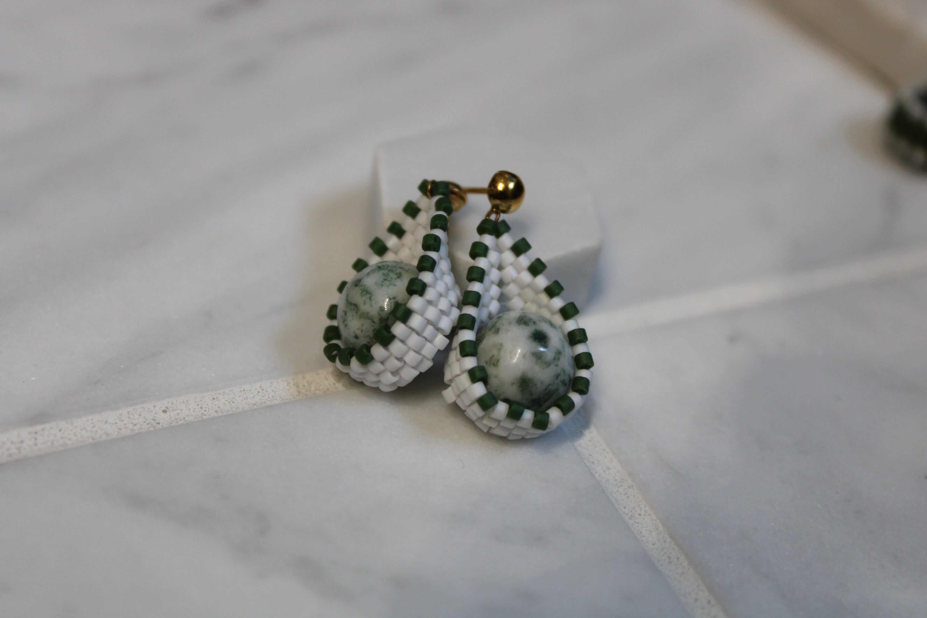 Green and White Moss Agate Drops