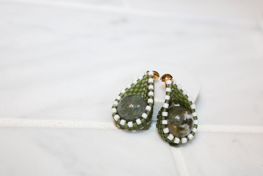 Green and White Moss Agate Drops